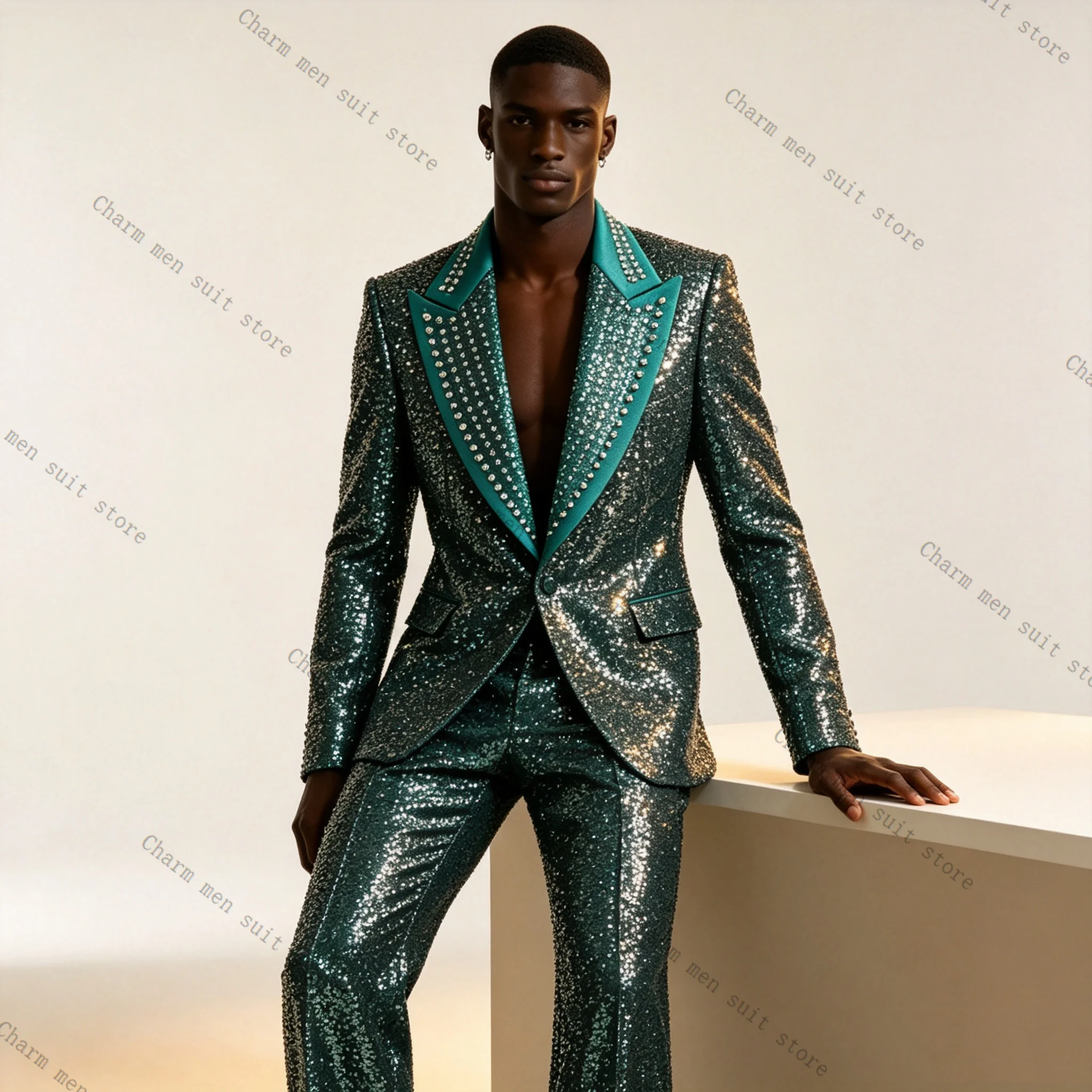 Luxury Sequins Crystals Green Men Suits Set 2 Pcs Blazer+Pants Trousers Wedding Tuxedo Formal Office Business Groom Jacket Coat
Luxury Sequins Crystals Green Men Suits Set 2 Pcs Blazer+Pants Trousers Wedding Tuxedo Formal Office Business Groom Jacket Coat