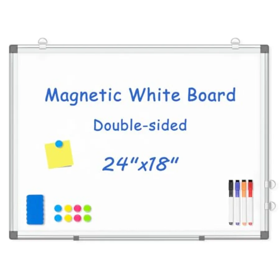 Double-Sided White Board, 24" x 18" Dry Erase Board Magnetic Whiteboard for Wall, Hanging Mounted Whiteboard Silver Aluminium F
Double-Sided White Board, 24" x 18" Dry Erase Board Magnetic Whiteboard for Wall, Hanging Mounted Whiteboard Silver Aluminium F