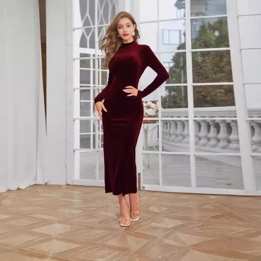 【New style】 women's clothing autumn and winter elegant fashionable slim split bag hip long-sleeved velvet dress
【New style】 women's clothing autumn and winter elegant fashionable slim split bag hip long-sleeved velvet dress