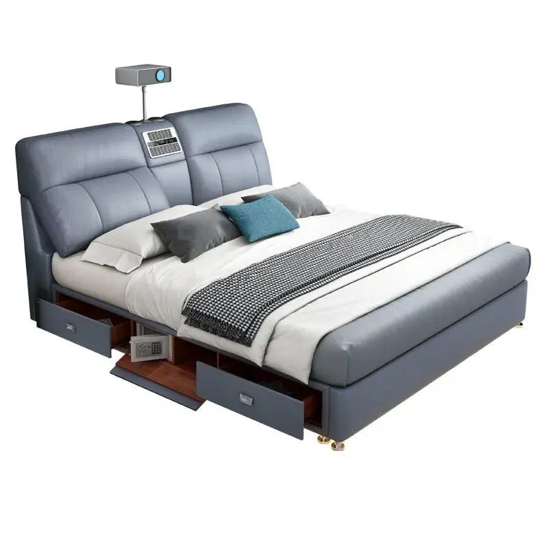 Multifunctional leather master bedroom double bed, modern simple soft leather art bed
Multifunctional leather master bedroom double bed, modern simple soft leather art bed