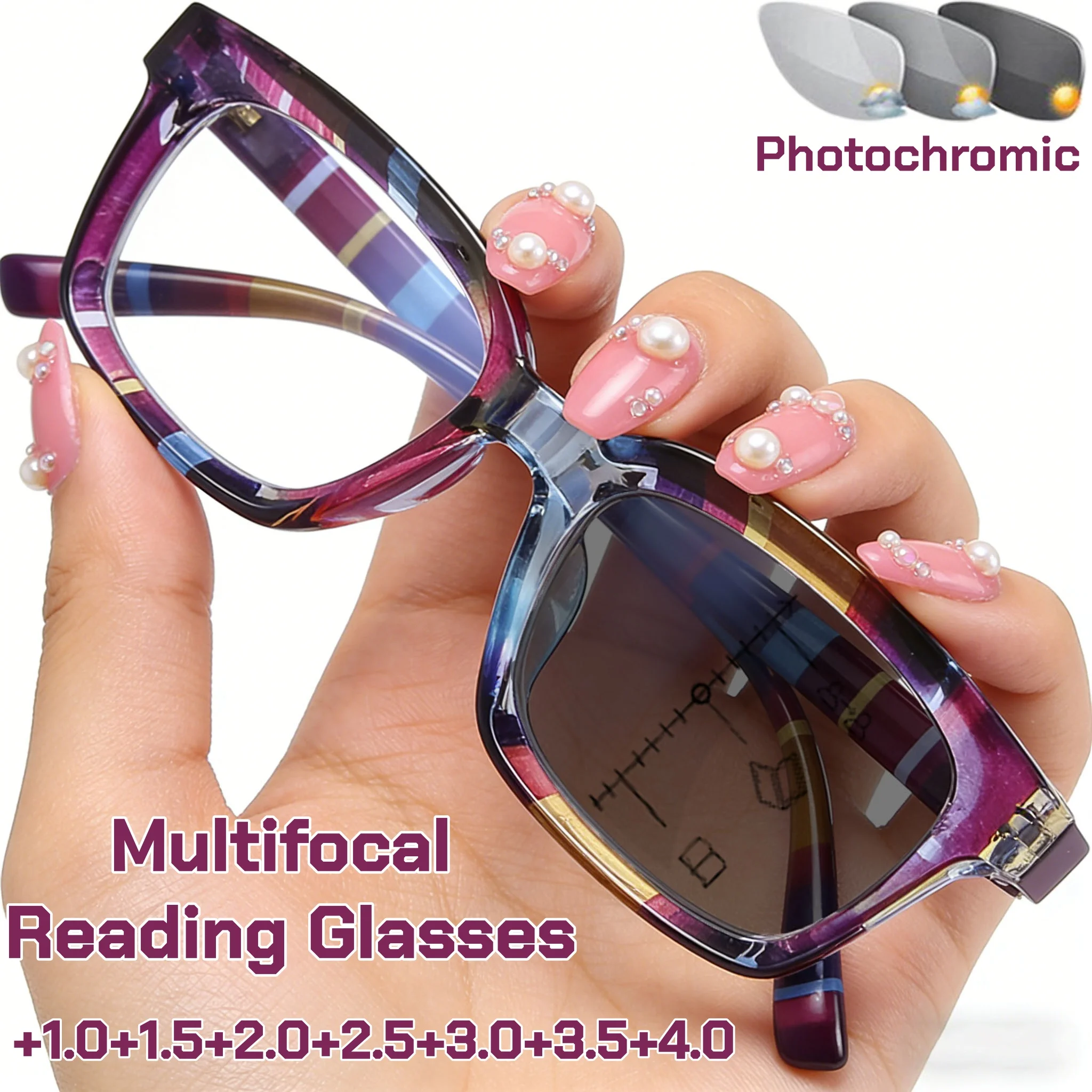 Trends Striped Frame Multifocal Photochromic Reading Glasses Anti Blue Light Far and Near Dual-use Multifocal Degree Glasses+4.0
Trends Striped Frame Multifocal Photochromic Reading Glasses Anti Blue Light Far and Near Dual-use Multifocal Degree Glasses+4.0