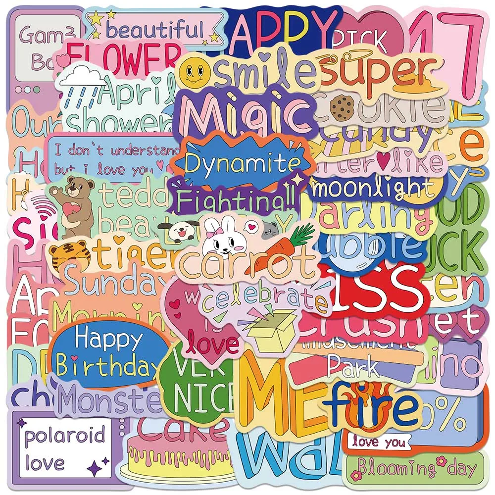 50pcs Cute Cartoon English Phrases Graffiti Stickers For Luggage Laptop Water Bottle Phone Vinyl Waterproof Decals Kids Toy
50pcs Cute Cartoon English Phrases Graffiti Stickers For Luggage Laptop Water Bottle Phone Vinyl Waterproof Decals Kids Toy