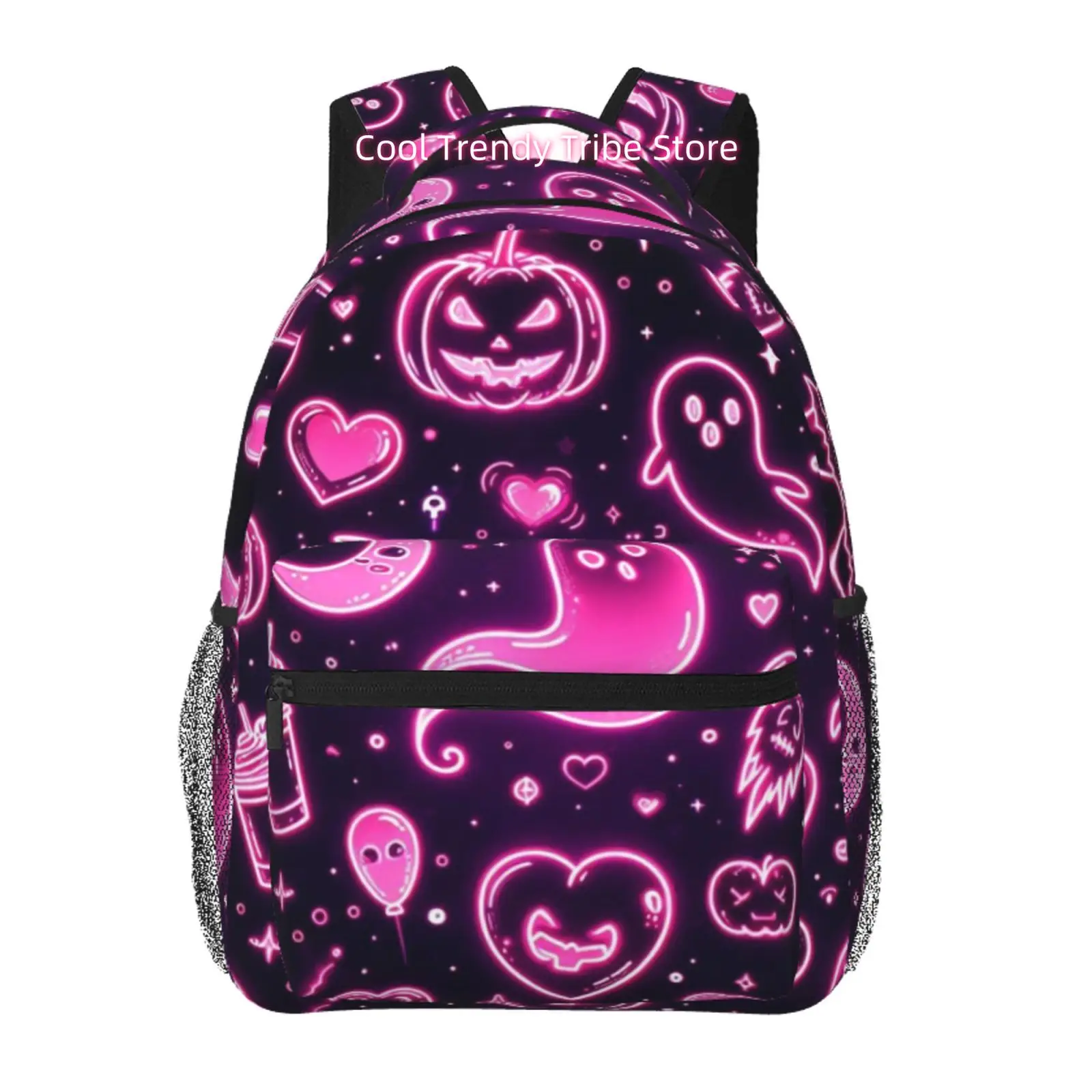 Black Base Hot Pink Neon Ghost Pumpkin Heart Cyber Halloween Print Travel Backpack, Large Capacity with Adjustable Shoulder Stra
Black Base Hot Pink Neon Ghost Pumpkin Heart Cyber Halloween Print Travel Backpack, Large Capacity with Adjustable Shoulder Stra