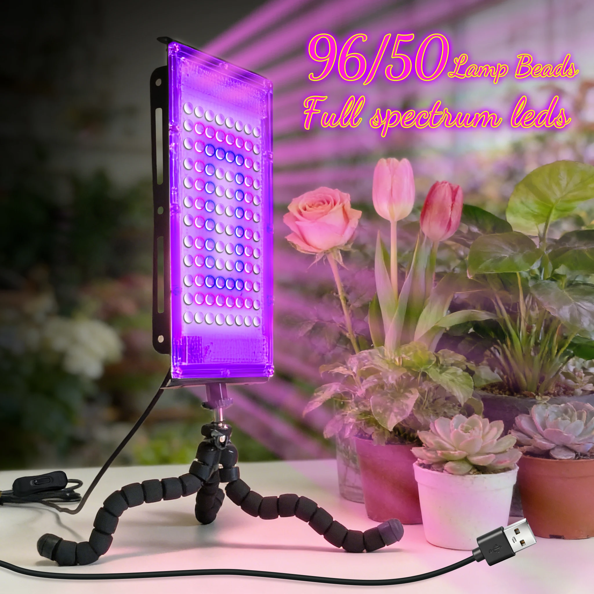 Full-Spectrum Plant Grow Light, 50/96 LED Beads, 5V USB Powered, 3-Claw Stand, 1.5m Cord, for Greenhouse & Home Gardening
Full-Spectrum Plant Grow Light, 50/96 LED Beads, 5V USB Powered, 3-Claw Stand, 1.5m Cord, for Greenhouse & Home Gardening