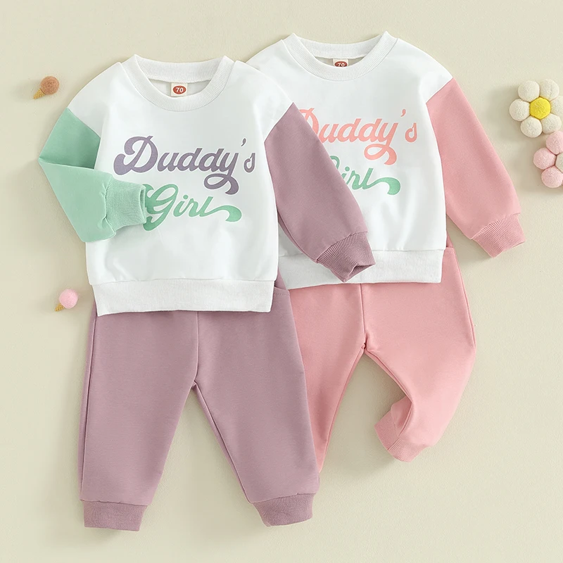 Baby Girls Fall Outfits Letter Print Crew Neck Contrast Color Long Sleeve Sweatshirts Long Pants 2Pcs Clothes Set
Baby Girls Fall Outfits Letter Print Crew Neck Contrast Color Long Sleeve Sweatshirts Long Pants 2Pcs Clothes Set