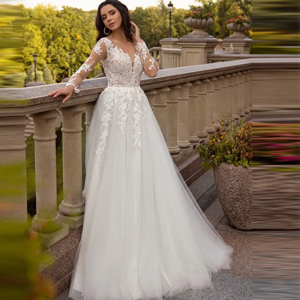 Bohemian A Line Long Sleeve Wedding Dresses With Corset Lace Appliques 2023 For Women Sheer Neck Bride Robe De Mariee Summer
Bohemian A Line Long Sleeve Wedding Dresses With Corset Lace Appliques 2023 For Women Sheer Neck Bride Robe De Mariee Summer