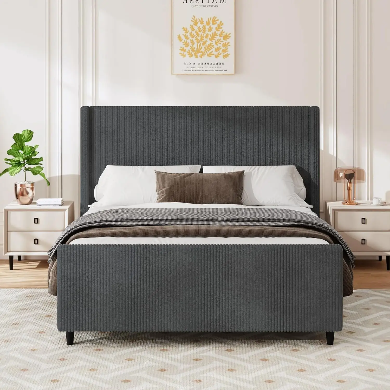 Queen Size Bed Frame With 50.7"" Headboard, Corduroy Upholstered Platform Bed Frame Sturdy Mattr Foundation, No Box Spring
Queen Size Bed Frame With 50.7"" Headboard, Corduroy Upholstered Platform Bed Frame Sturdy Mattr Foundation, No Box Spring
