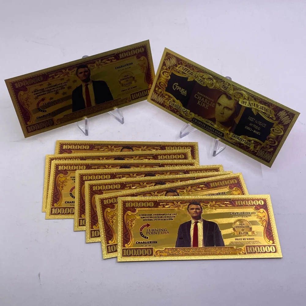 USA Commemorative Gold Banknote Gold Coins Gold Money 100000 Charlie Kirk Turning Point USA Collectible Souvenir Gifts for Fans
USA Commemorative Gold Banknote Gold Coins Gold Money 100000 Charlie Kirk Turning Point USA Collectible Souvenir Gifts for Fans