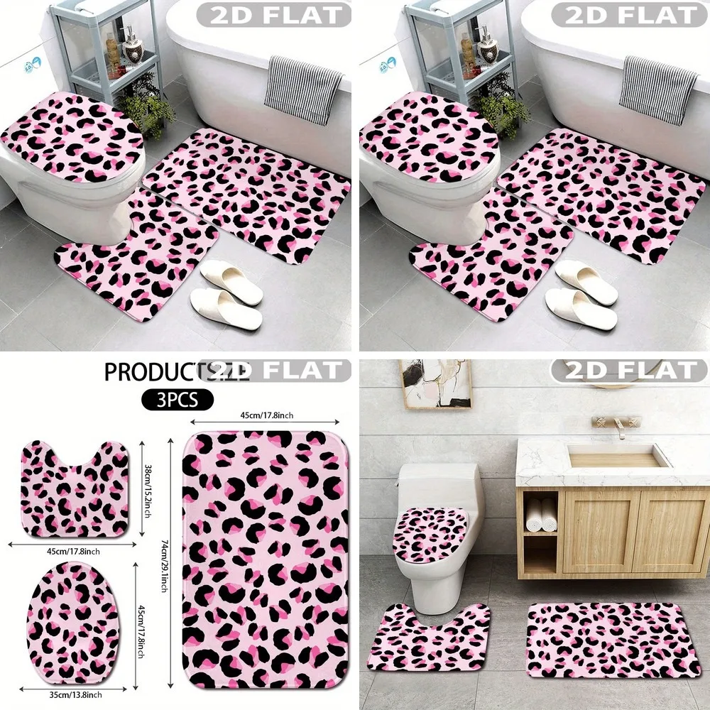2D FLAT 3pcs Bathroom Rug Set Pink Leopard Print Non-Slip Washable Bath Mats Set for Bathroom Kitchen Bedroom Floor Decor
2D FLAT 3pcs Bathroom Rug Set Pink Leopard Print Non-Slip Washable Bath Mats Set for Bathroom Kitchen Bedroom Floor Decor