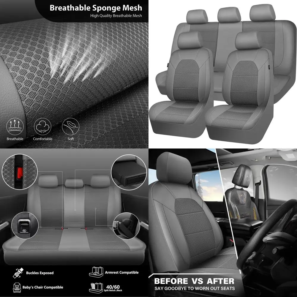 Breathable Leather Car Seat Covers - Full Set, Airbag Compatible, Gray for Cars, SUVs, Trucks & Vans
Breathable Leather Car Seat Covers - Full Set, Airbag Compatible, Gray for Cars, SUVs, Trucks & Vans