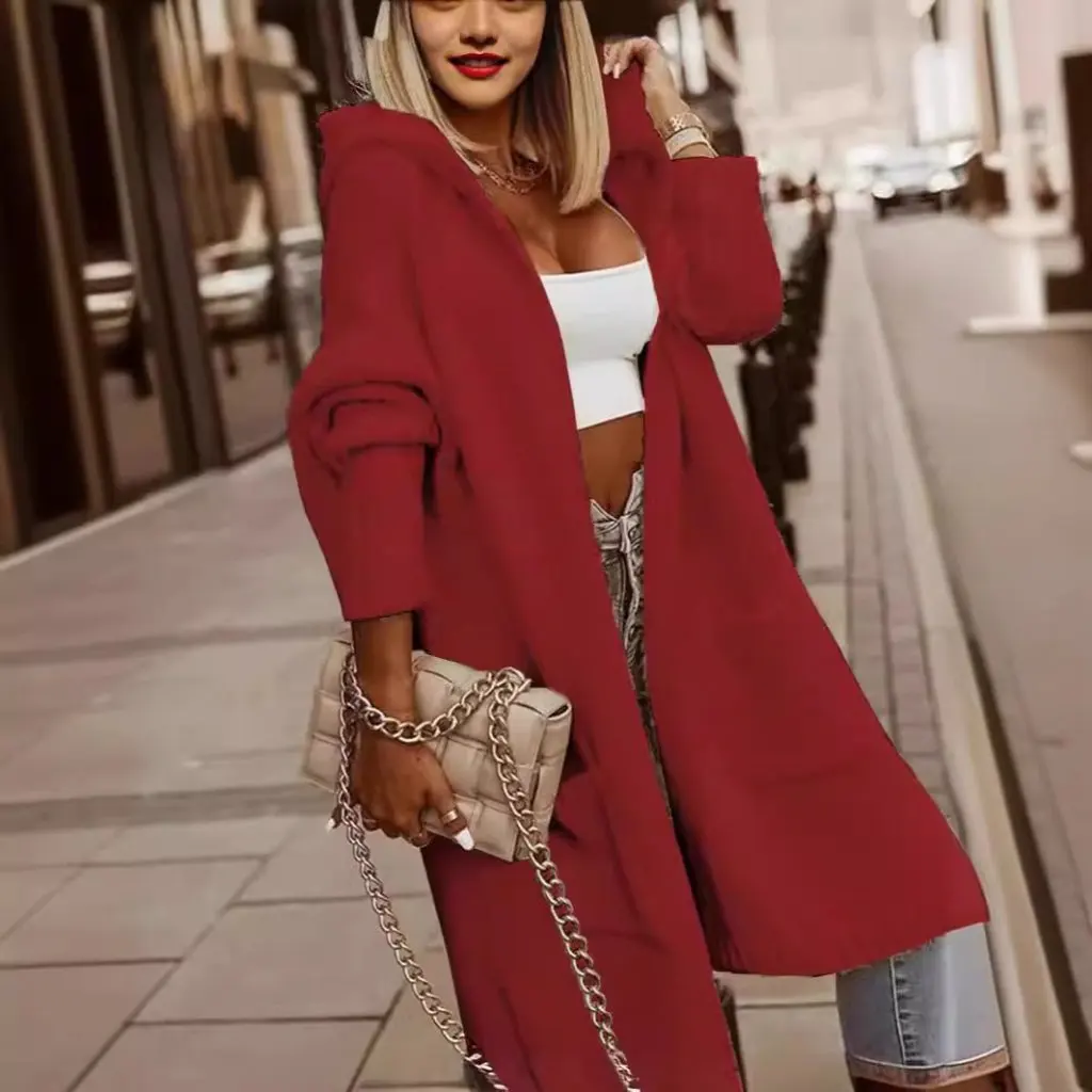 Women's Hooded Solid Color Mid-Length Sweater Jacket Casual Long Sleeve Windbreaker with Pockets Fashion European Style
Women's Hooded Solid Color Mid-Length Sweater Jacket Casual Long Sleeve Windbreaker with Pockets Fashion European Style