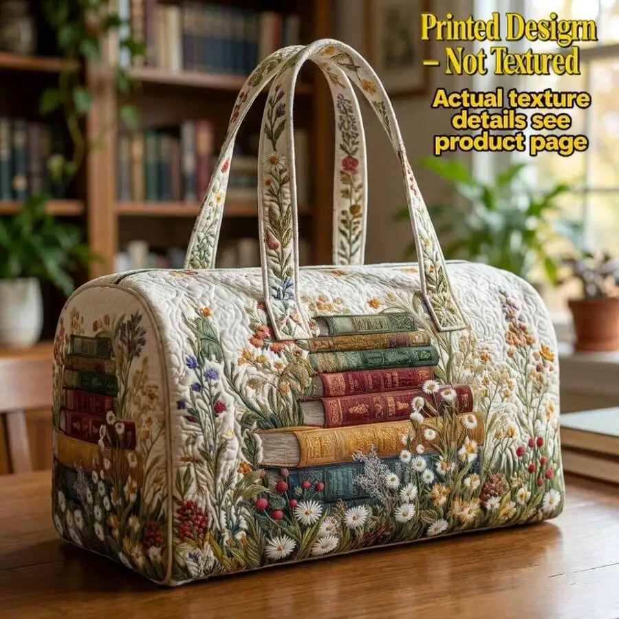 Quilted Floral Book Print Duffle Bag For Women Vintage Bohemian Travel Handbag
Quilted Floral Book Print Duffle Bag For Women Vintage Bohemian Travel Handbag