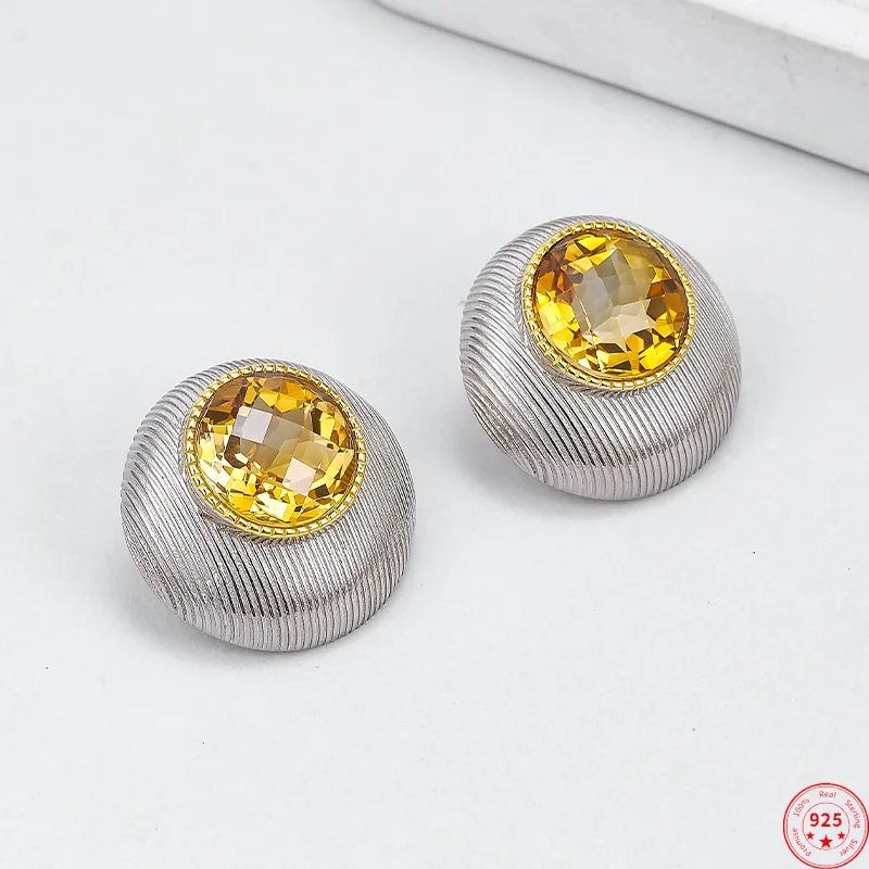 S925 Sterling Silver Studs Earring for Women Vertical Pattern Geometric Tangent Plane Yellow Crystal Ear Studs Jewelry Wholesale
S925 Sterling Silver Studs Earring for Women Vertical Pattern Geometric Tangent Plane Yellow Crystal Ear Studs Jewelry Wholesale
