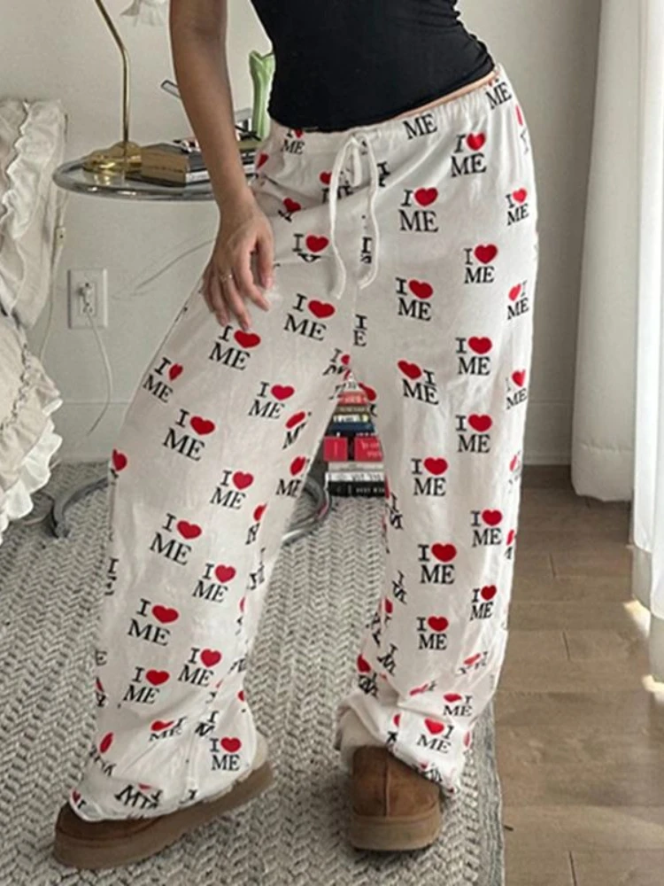 Deeptown White Letter Print Women Pants Lace Up Elastic Waist Wide Leg Straight Pajama Pants Baggy Casual Trousers Aesthetic
Deeptown White Letter Print Women Pants Lace Up Elastic Waist Wide Leg Straight Pajama Pants Baggy Casual Trousers Aesthetic