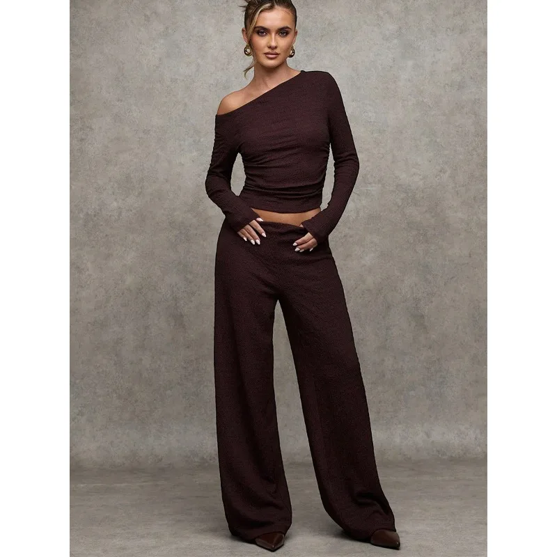 Spring and Autumn Fashionable Slant Collar Slim Long Sleeve T-Shirt High Waist Straight Pants Suit
Spring and Autumn Fashionable Slant Collar Slim Long Sleeve T-Shirt High Waist Straight Pants Suit