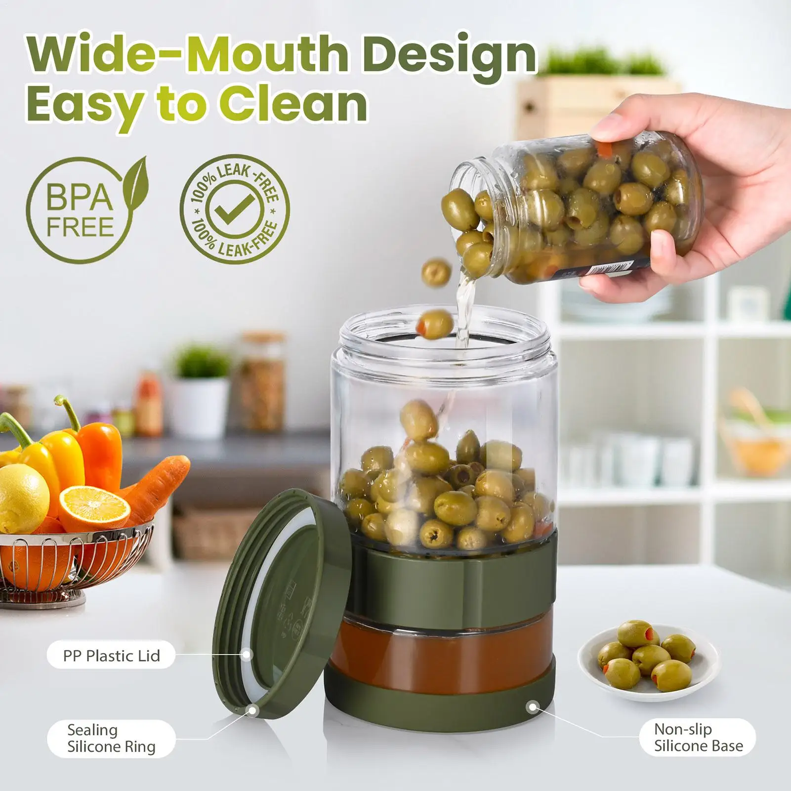 Pickle Jars Leakproof Pickle Storage Silicone Lid Invertible Glass Bottle Wet Dry Separation Wide Mouth Non-Slip For Brewing
Pickle Jars Leakproof Pickle Storage Silicone Lid Invertible Glass Bottle Wet Dry Separation Wide Mouth Non-Slip For Brewing