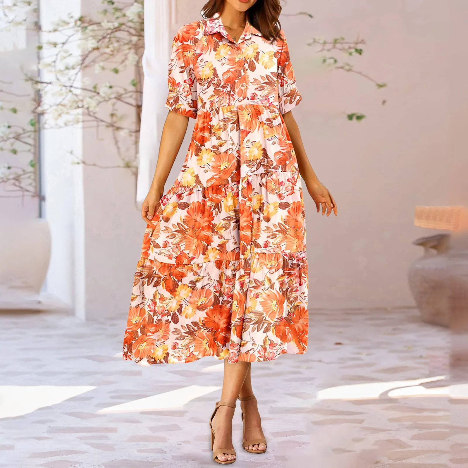 Women's Floral Button Shirt Long Dress Summer Casual Short Sleeve Ruffle A-Line Flowy Maxi Dresses Bohemian Vacation Sundress
Women's Floral Button Shirt Long Dress Summer Casual Short Sleeve Ruffle A-Line Flowy Maxi Dresses Bohemian Vacation Sundress