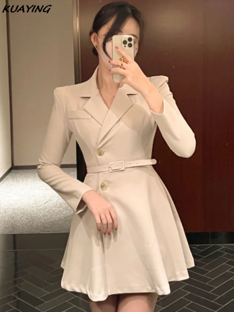 Spring Suit Dress for Women Elegant Chic Single Breasted Business Short Dresses with Belt Female Slim Waist A-Line Vestidos New
Spring Suit Dress for Women Elegant Chic Single Breasted Business Short Dresses with Belt Female Slim Waist A-Line Vestidos New