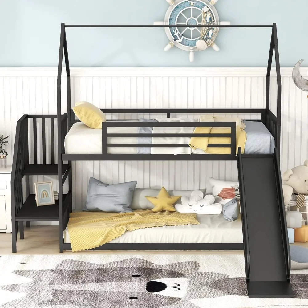 Harper & Bright Designs Twin over Twin Metal Bunk Bed with Slide and Stairs, Low Bunk House Bed for Kids, Floor Bunk Bed, Modern
Harper & Bright Designs Twin over Twin Metal Bunk Bed with Slide and Stairs, Low Bunk House Bed for Kids, Floor Bunk Bed, Modern