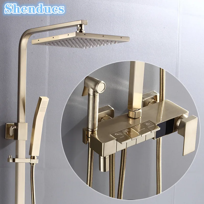 Brushed Gold Piano Digital Shower System Set Hot Cold Brass Bathroom Faucet Accessories Hot Cold Thermostatic Digital Shower Set
Brushed Gold Piano Digital Shower System Set Hot Cold Brass Bathroom Faucet Accessories Hot Cold Thermostatic Digital Shower Set