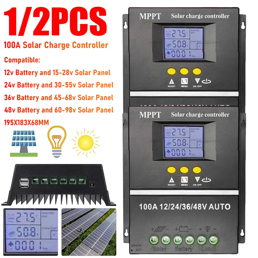 Интеллектуальный контроллер заряда солнечных батарей MPPT 100А с ЖК-дисплеем, регулятор для солнечных панелей 12В 24В 36В 48В
Интеллектуальный контроллер заряда солнечных батарей MPPT 100А с ЖК-дисплеем, регулятор для солнечных панелей 12В 24В 36В 48В