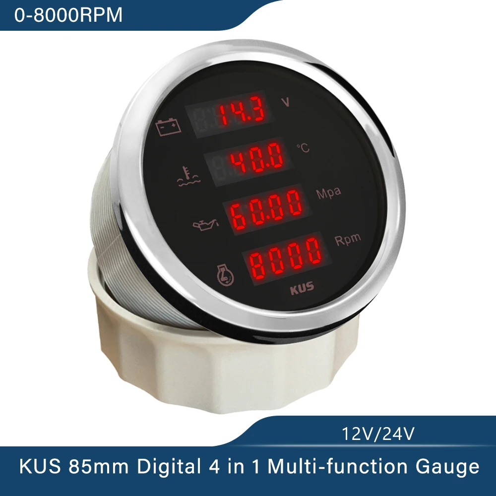 KUS 85mm Digital 4 in 1 Multifunction Gauge Oil Pressure Water Temp 25-120℃ 8000RPM Voltage 12V 24V with Red Backlight for Car
KUS 85mm Digital 4 in 1 Multifunction Gauge Oil Pressure Water Temp 25-120℃ 8000RPM Voltage 12V 24V with Red Backlight for Car