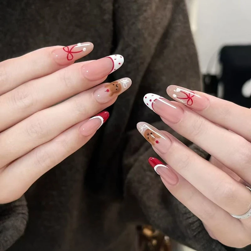 10Pcs Sweet Handmade Nails Almond French Tips Dot Bear and Bow Design Red Fake Nail Girl Manicure Full Cover Press on Nails Art
10Pcs Sweet Handmade Nails Almond French Tips Dot Bear and Bow Design Red Fake Nail Girl Manicure Full Cover Press on Nails Art
