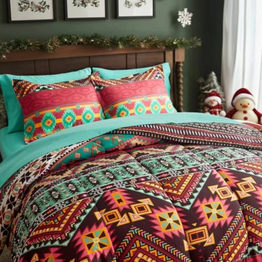 Boho Bed in a Bag 7 Pieces Queen Size, Colorful Bohemian Tribal Comforter Set with Teal Sheet Set for All Season 1 Comforter, 1
Boho Bed in a Bag 7 Pieces Queen Size, Colorful Bohemian Tribal Comforter Set with Teal Sheet Set for All Season 1 Comforter, 1