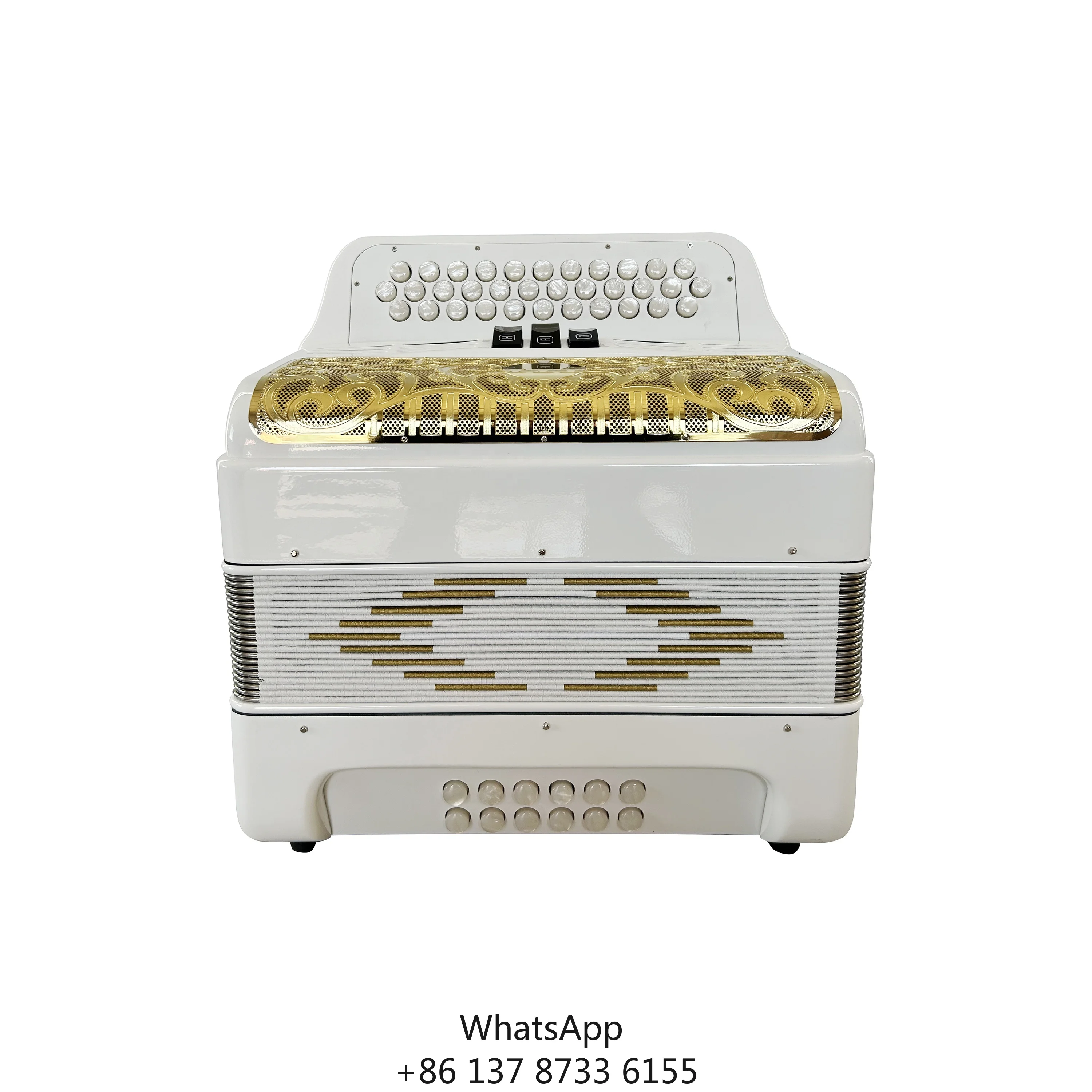 Diatonic 12 Bass 34-Button Accordion Instrument With Gold Grill & White Buttons JB3412C Acordeon With Bright White Fan Figure
Diatonic 12 Bass 34-Button Accordion Instrument With Gold Grill & White Buttons JB3412C Acordeon With Bright White Fan Figure