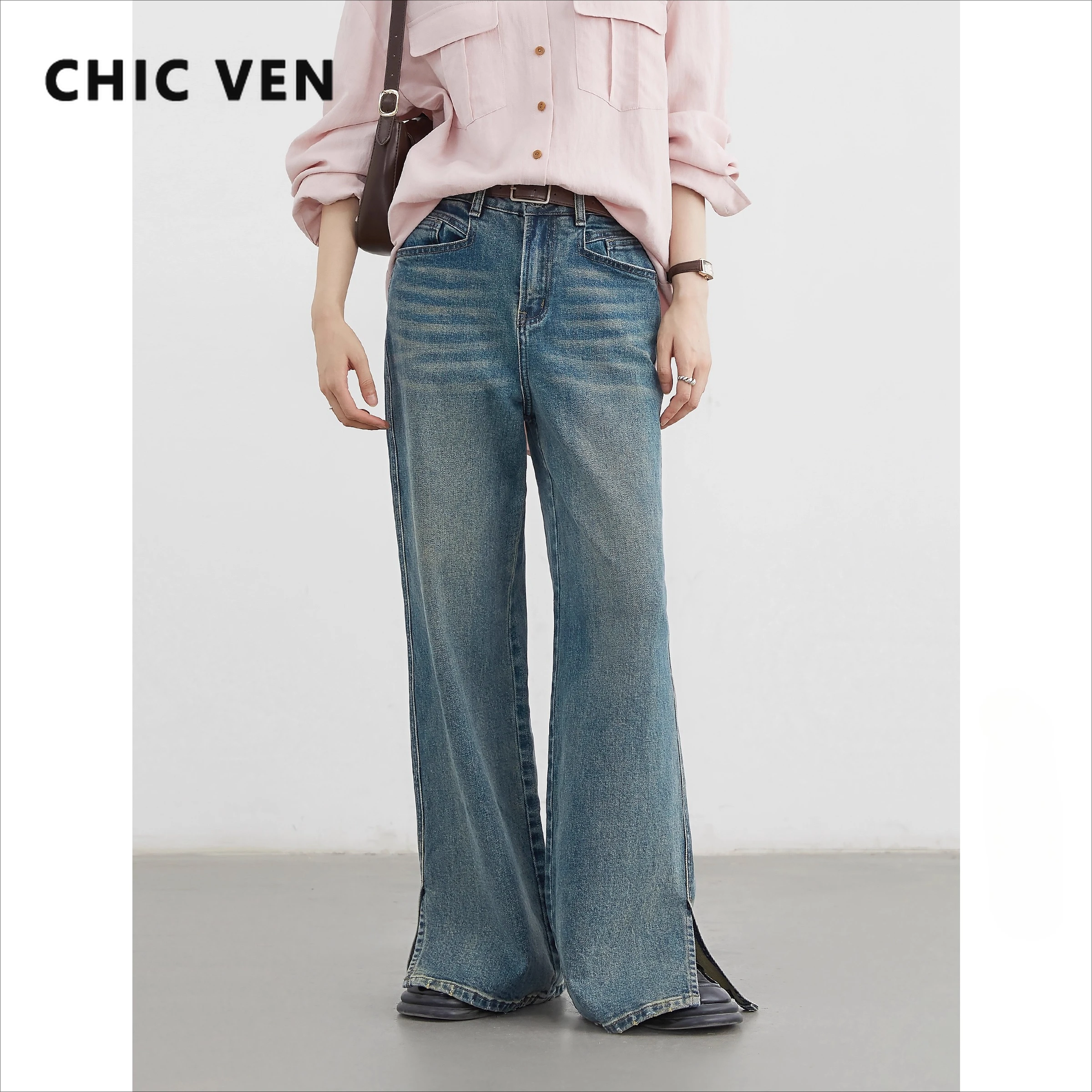 CHIC VEN Женские джинсовые брюки Ретро Синие широкие джинсы с высокой талией Прямые женские брюки с боковым разрезом Весна Осень 2025
CHIC VEN Женские джинсовые брюки Ретро Синие широкие джинсы с высокой талией Прямые женские брюки с боковым разрезом Весна Осень 2025