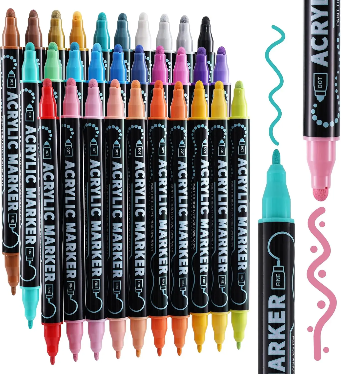 30 Colors Dual Tip Acrylic Paint Markers, Dot & Fine Tip Paint Pens for Rock, Wood, Canvas, Glass, Fabric, Ceramic, DIY Crafts
30 Colors Dual Tip Acrylic Paint Markers, Dot & Fine Tip Paint Pens for Rock, Wood, Canvas, Glass, Fabric, Ceramic, DIY Crafts