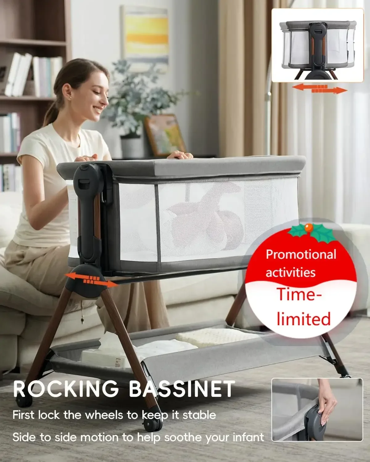 Bassinet - Baby Bassinet,3-in-1 Baby Bassinet Bedside Sleeper, Rocking Bassinet with Wheels,Breathable Sheet,Full-Mesh Sides,Sto
Bassinet - Baby Bassinet,3-in-1 Baby Bassinet Bedside Sleeper, Rocking Bassinet with Wheels,Breathable Sheet,Full-Mesh Sides,Sto