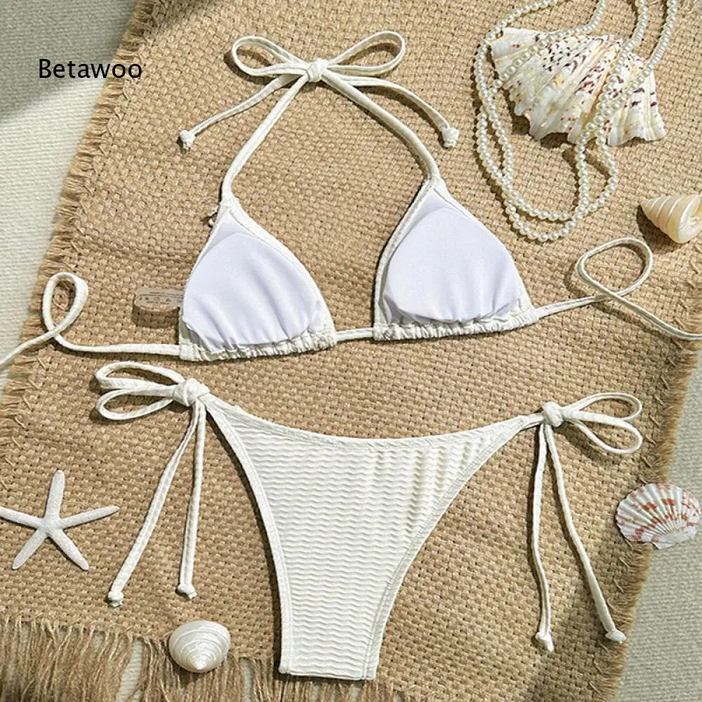 Minimalist Waffle Texture Triangle Halter Tie Side Bikini Bathing Suit
Minimalist Waffle Texture Triangle Halter Tie Side Bikini Bathing Suit