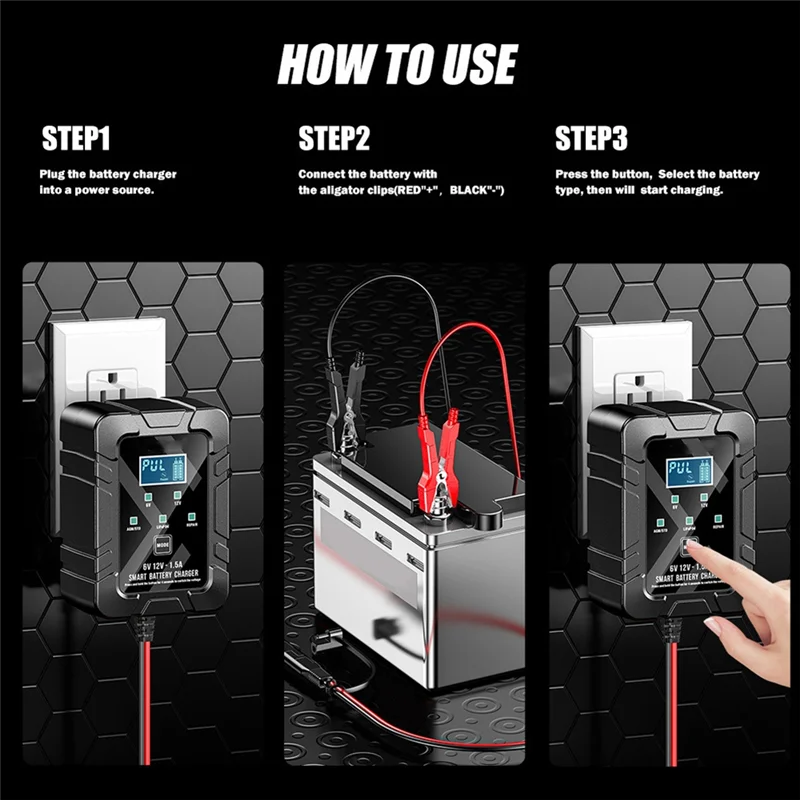 6V 12V 1.5A Smart Car Battery Maintainer Battery Trickle Charger For RV Car Truck Motorcycle Fast Charger-A28K
6V 12V 1.5A Smart Car Battery Maintainer Battery Trickle Charger For RV Car Truck Motorcycle Fast Charger-A28K