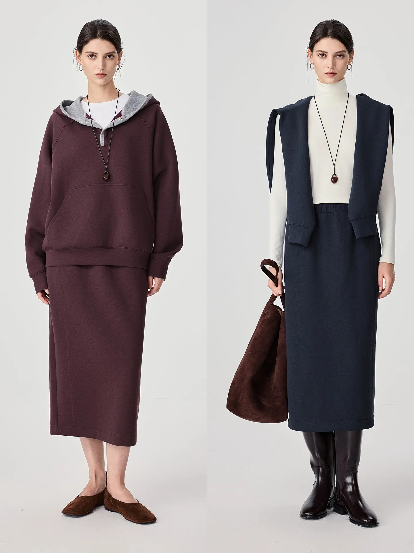 Women's Wool-Blend Air Layer Contrast Color Sweatshirt Set – 2026 Spring Collection, Relaxed Fit Hoodie with Straight Skirt
Women's Wool-Blend Air Layer Contrast Color Sweatshirt Set – 2026 Spring Collection, Relaxed Fit Hoodie with Straight Skirt