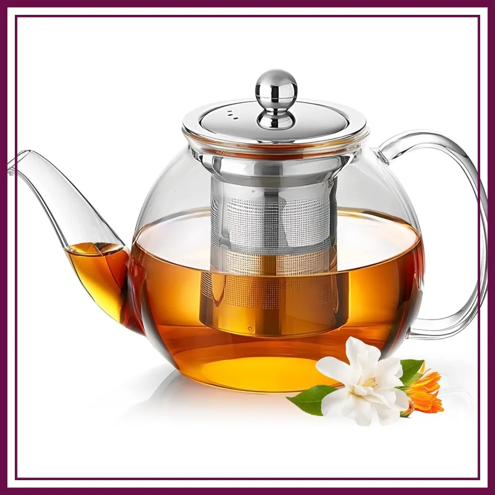 34oz/1000ml Long-Mouth Glass Teapot with Removable Infuser, Stovetop Safe, Dishwasher & Microwave Safe
34oz/1000ml Long-Mouth Glass Teapot with Removable Infuser, Stovetop Safe, Dishwasher & Microwave Safe