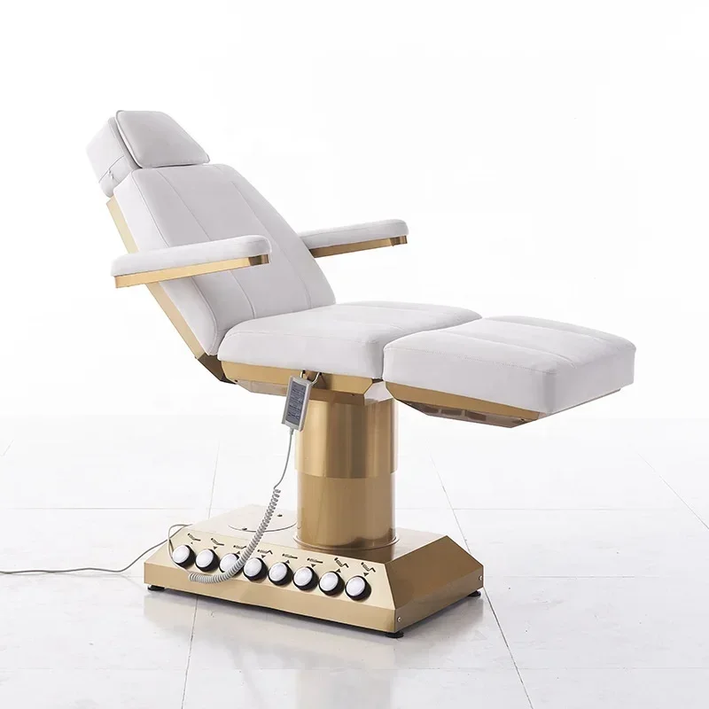 Gold stainless steel electric beauty bed Special for foreign beauty salons with foot control facial bed Medical injection bed
Gold stainless steel electric beauty bed Special for foreign beauty salons with foot control facial bed Medical injection bed