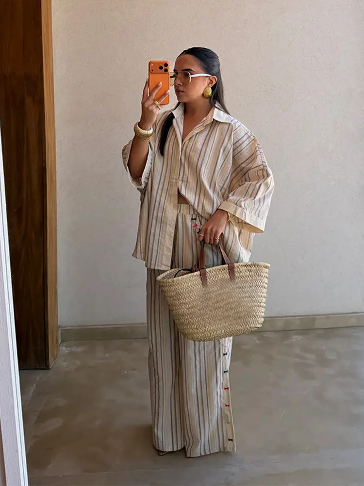Chic Women Pant Suit Lapel Short Sleeve Single Breasted Loose Female Shirt Fashion Lady Wide Leg Pant Summer Casual Streetwear
Chic Women Pant Suit Lapel Short Sleeve Single Breasted Loose Female Shirt Fashion Lady Wide Leg Pant Summer Casual Streetwear