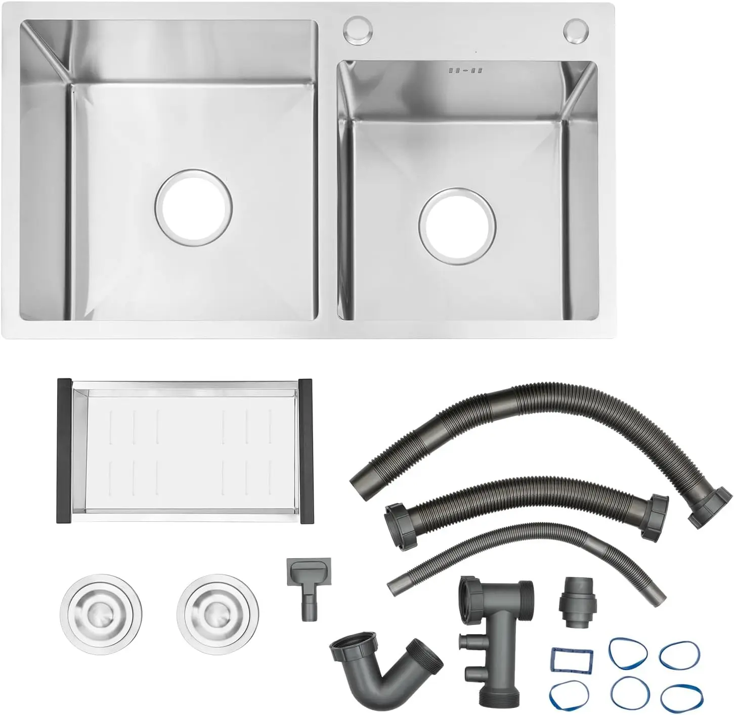 30-Inch Double Bowl Drop-In/Topmount Kitchen Sink, Stainless Steel Kitchen Sink with Drainage Pipes and Fruit Baskets for Garage
30-Inch Double Bowl Drop-In/Topmount Kitchen Sink, Stainless Steel Kitchen Sink with Drainage Pipes and Fruit Baskets for Garage