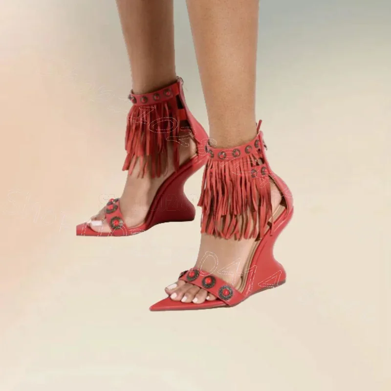 Metal Beads Red Tassels Strange Style Heel Sandals Back Zipper Women Shoes Fashion Party Feast Dating 2025 Zapatos Para Mujere
Metal Beads Red Tassels Strange Style Heel Sandals Back Zipper Women Shoes Fashion Party Feast Dating 2025 Zapatos Para Mujere