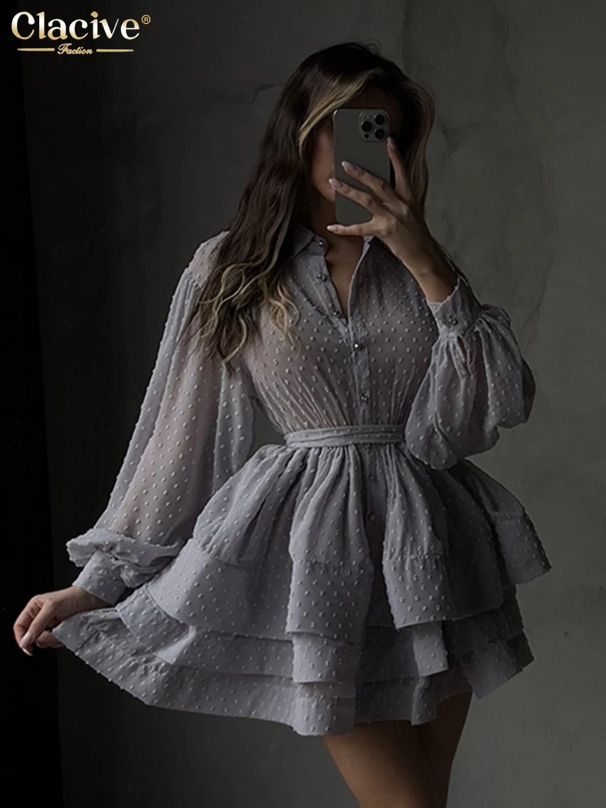 Clacive Fashion Loose Gray Women's Dress 2025 Casual Lapel Long Sleeve Mini Dresses Elegant Classic Lace-Up Pleated Female Dress
Clacive Fashion Loose Gray Women's Dress 2025 Casual Lapel Long Sleeve Mini Dresses Elegant Classic Lace-Up Pleated Female Dress