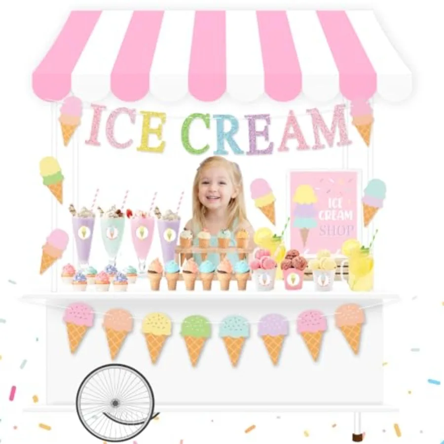 Ice Cream Party Stand Decor Kit, Summer Sundae Playstand Play Shop ICE CREAM Banner Waterproof Canopy Table Sign Cups Tag Stick
Ice Cream Party Stand Decor Kit, Summer Sundae Playstand Play Shop ICE CREAM Banner Waterproof Canopy Table Sign Cups Tag Stick
