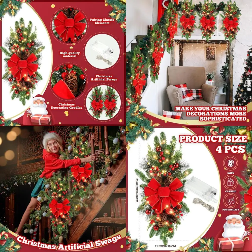 24 Classic Red Cordless Swags for Outdoor Christmas Decor: Stairway Swag Wreath Door Garland
24 Classic Red Cordless Swags for Outdoor Christmas Decor: Stairway Swag Wreath Door Garland