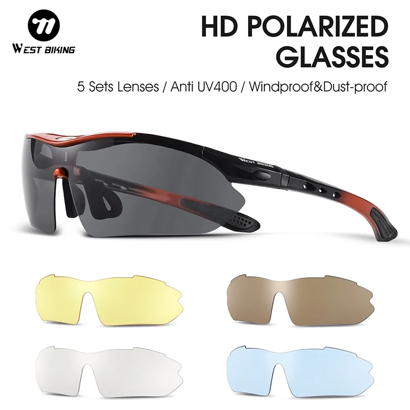 WEST BIKING Polarized Cycling Sunglasses with 5 Interchangeable Lenses UV400 Anti-UV Windproof Sports Goggles for Driving
WEST BIKING Polarized Cycling Sunglasses with 5 Interchangeable Lenses UV400 Anti-UV Windproof Sports Goggles for Driving