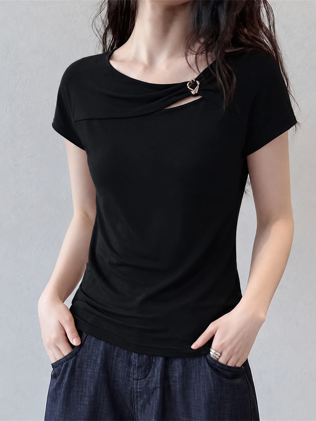 Fashionable Short Sleeve Shoulder Length Top Women's Slimming Style Korean Version Straight Cut Summer Trendy T-Shirt
Fashionable Short Sleeve Shoulder Length Top Women's Slimming Style Korean Version Straight Cut Summer Trendy T-Shirt