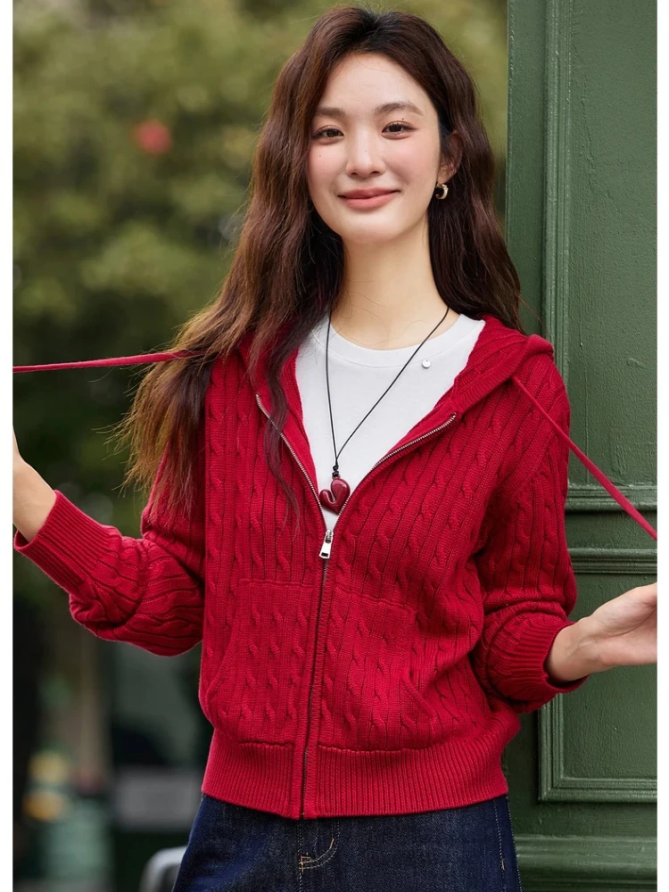VIMLY Fall 2025 Fashion Jumpers Woman Knit Hooded Sporty Cardigan Female Long Sleeve Casual Zipper Up Red Pleated Tops 75087
VIMLY Fall 2025 Fashion Jumpers Woman Knit Hooded Sporty Cardigan Female Long Sleeve Casual Zipper Up Red Pleated Tops 75087