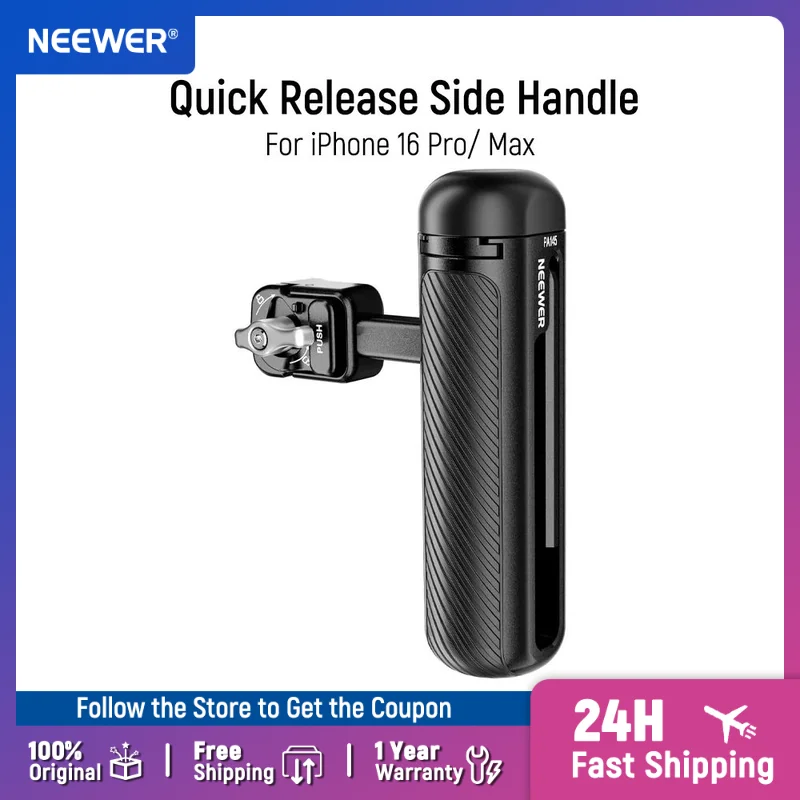 NEEWER Quick Rotatable Side Handle/Top Handle with 1/4" Screw Handgrip for iPhone 15 Pro Max Samsung Galaxy S24 Ultra Phone Cage
NEEWER Quick Rotatable Side Handle/Top Handle with 1/4" Screw Handgrip for iPhone 15 Pro Max Samsung Galaxy S24 Ultra Phone Cage