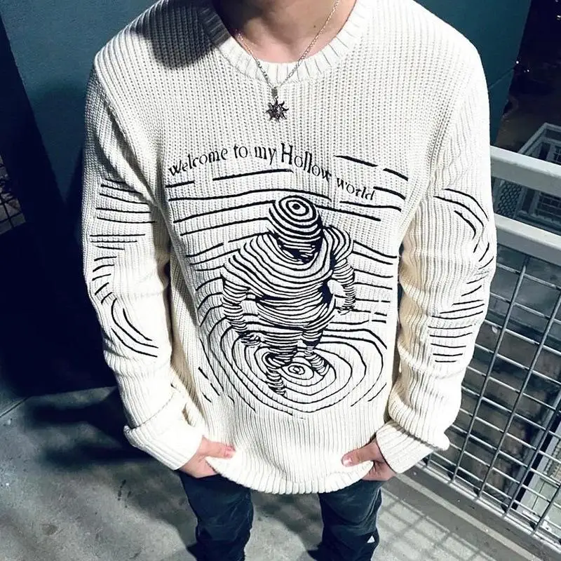 Letter-patterned printed knitted sweater, round-neck long-sleeved pullover warm sweater, men and women, casual and simple
Letter-patterned printed knitted sweater, round-neck long-sleeved pullover warm sweater, men and women, casual and simple