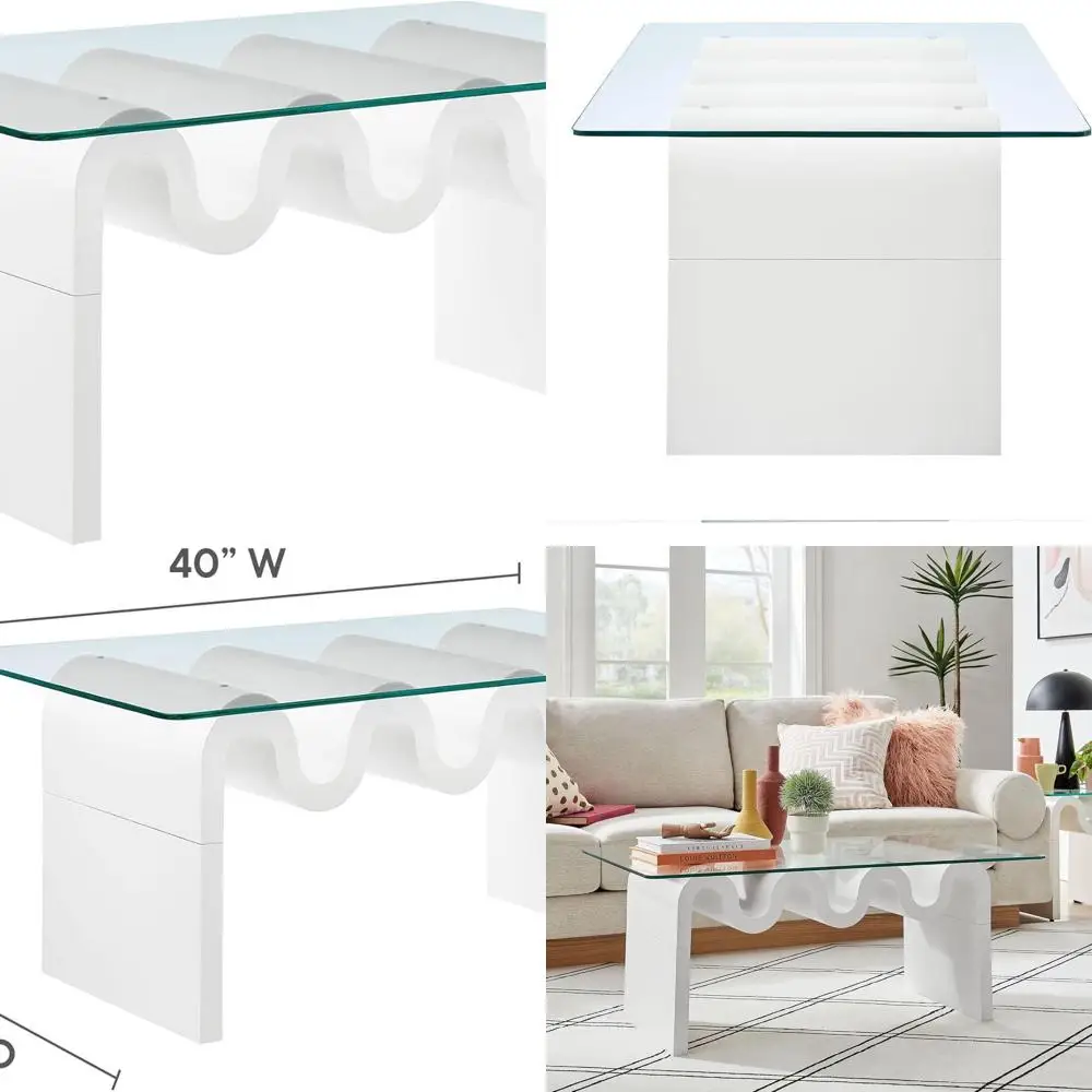 White Ondine Glass and Wood Coffee Table
White Ondine Glass and Wood Coffee Table