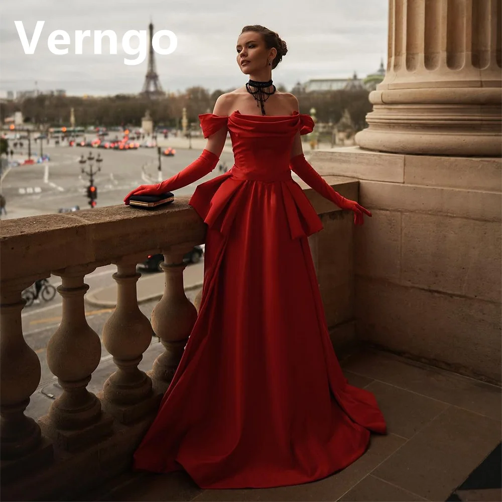 Verngo Red Satin Evening Dress For Women Off The Shoulder Formal Occasion Dress Simple Prom Gowns With Gloves Party Dress
Verngo Red Satin Evening Dress For Women Off The Shoulder Formal Occasion Dress Simple Prom Gowns With Gloves Party Dress